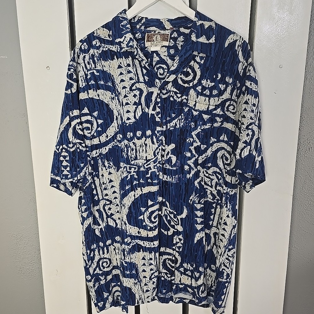 Kalaheo‎ Mens Hawaiian Shirt Aztec Print XL Blue Turtle Aloha Resort  USA